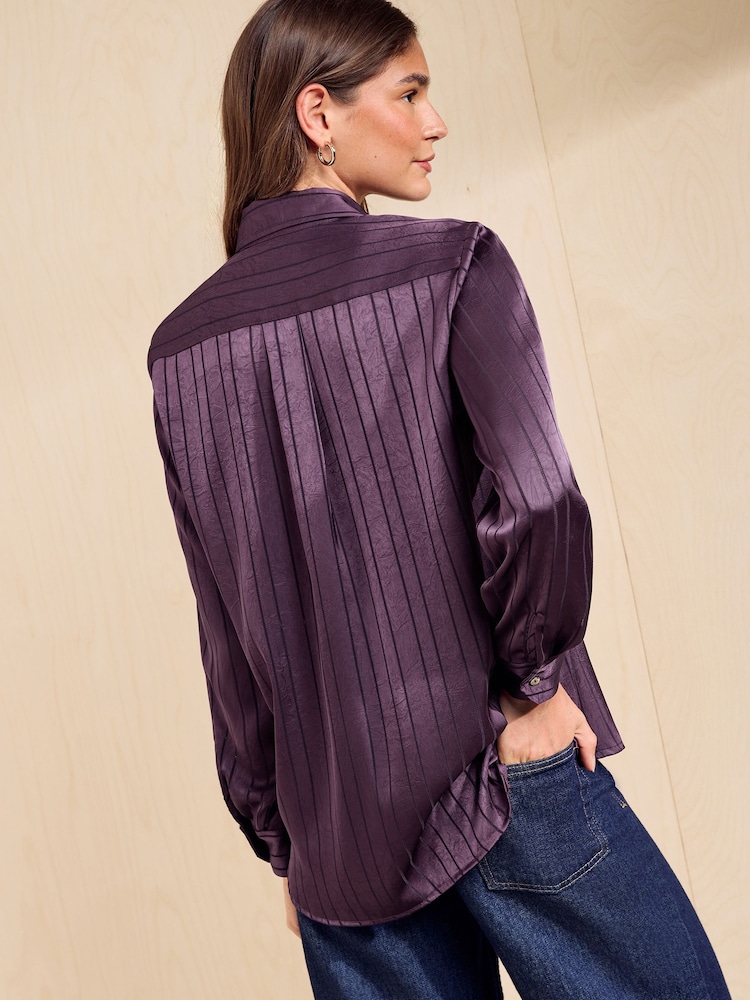 Friends Like These Aubergine Swirl Print Lurex Long Long Satin Shirt - Image 6 of 6 Friends Like These Aubergine Swirl Print Lurex Long Long Satin Shirt - Image 6 of 6
