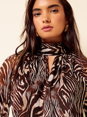 Friends Like These Animal Brown Chiffon High Neck Long Sleeve Blouse - Image 2 of 5