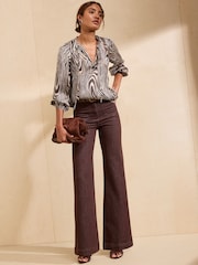 Friends Like These Zebra Print Long Sleeve Chiffon Tie Neck Blouse - Image 3 of 5