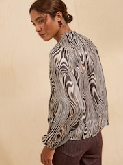 Friends Like These Zebra Print Long Sleeve Chiffon Tie Neck Blouse - Image 5 of 5