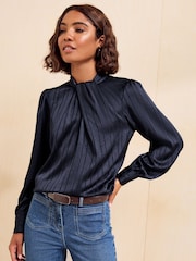 Navy - Friends Like These Satin Twist Neck Long Sleeve Blouse - Larawan 4 ng 5