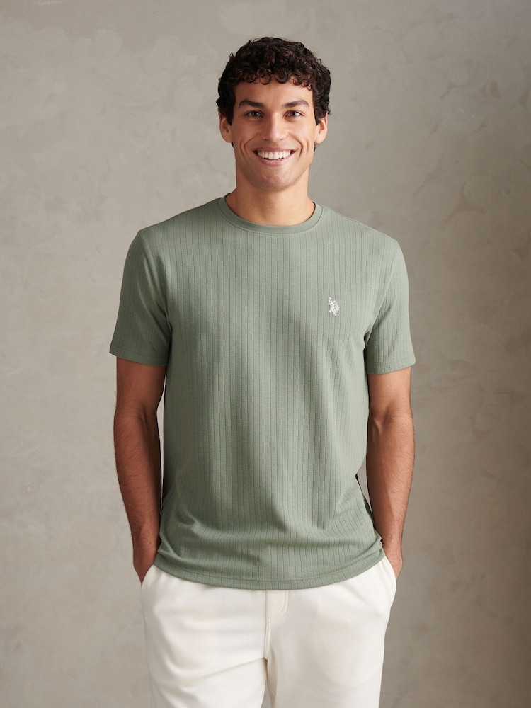 U.S. Polo Assn. Green Mini Waffle Stripe Textured T-Shirt - Image 1 of 7