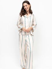 Fable and Eve Blue Printed Stripe Long Sleeve Wide Leg Pyjamas Set - Image 2 of 4