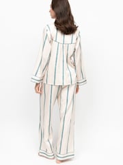 Fable and Eve Blue Printed Stripe Long Sleeve Wide Leg Pyjamas Set - Image 3 of 4