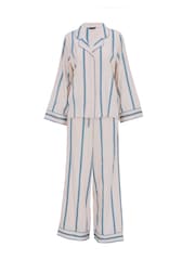 Fable and Eve Blue Printed Stripe Long Sleeve Wide Leg Pyjamas Set - Image 4 of 4