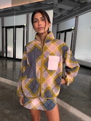 Never Fully Dressed Check Tartan Borg ZIp Up Jacket - Image 1 of 13