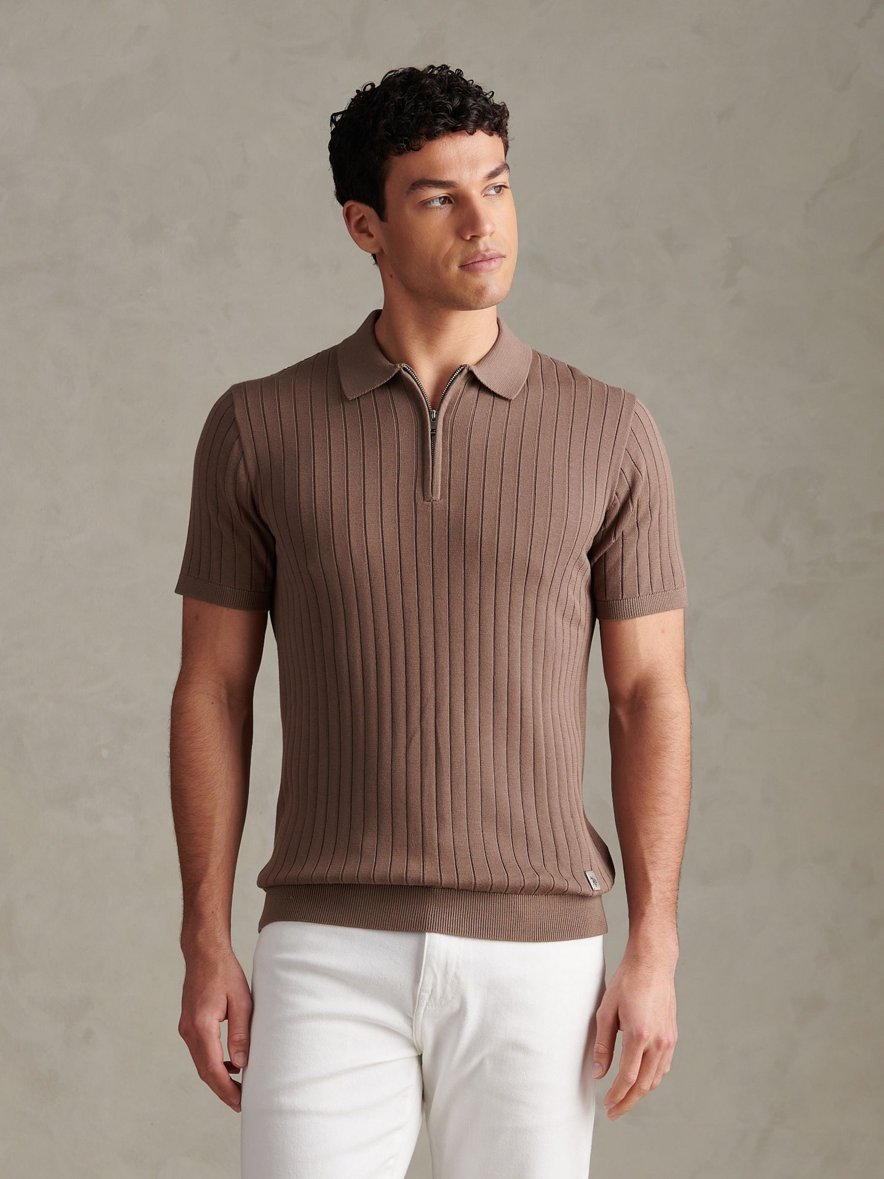 Buy U.S. Polo Assn Brown Smart Textured Knit Quarter Zip Polo