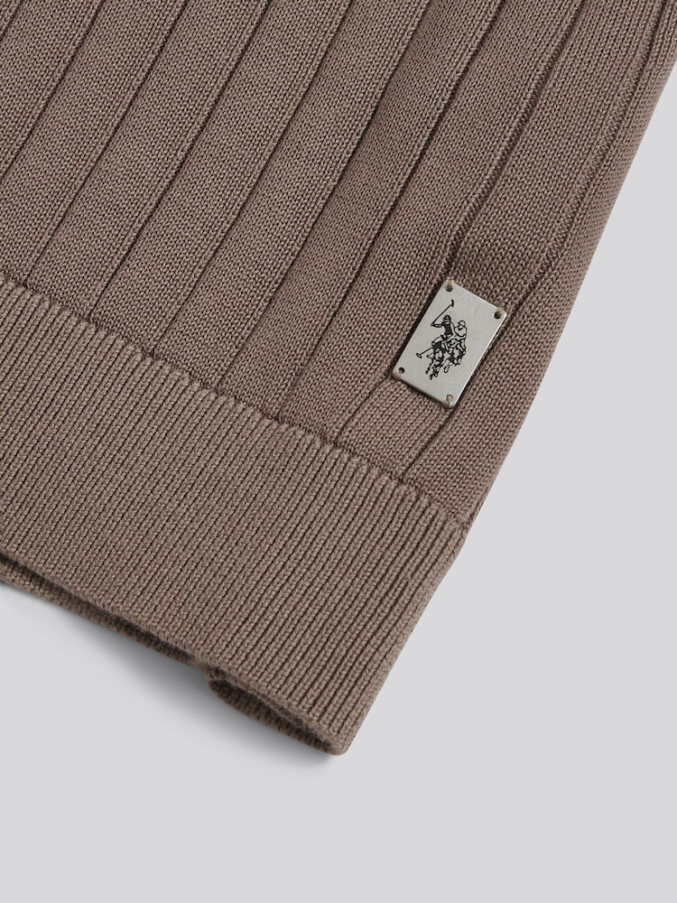 Коричневый - Фактурная рубашка поло с короткой молнией U.S. Polo Assn - Изображение 8 8