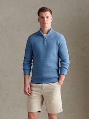 U.S. Polo Assn. Blue Open Knit Quarter Zip Funnel Jumper - Image 1 of 8