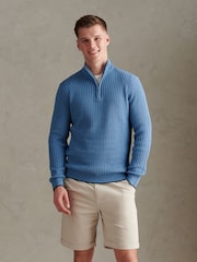 U.S. Polo Assn. Blue Open Knit Quarter Zip Funnel Jumper - Image 4 of 8