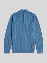 U.S. Polo Assn. Blue Open Knit Quarter Zip Funnel Jumper - Image 6 of 8