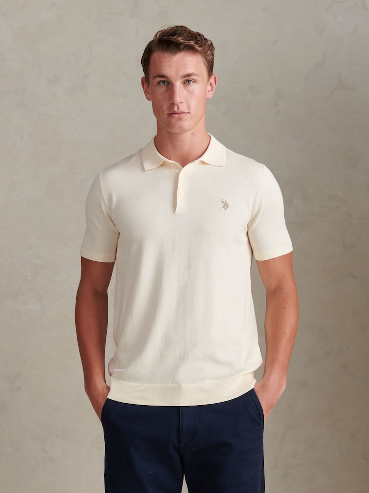 U.S. Polo Assn. Cream Mens Combed Cotton Polo Shirt - Image 1 of 7