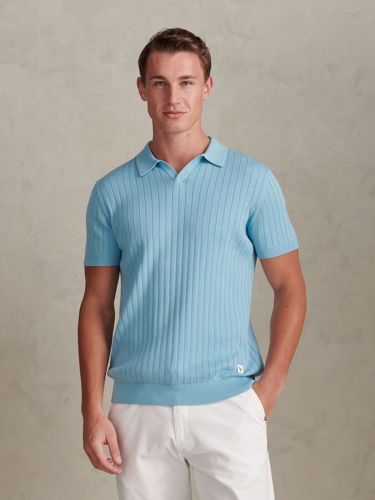 U.S. Polo Assn. Blue Revere Collar Vertical Knit Polo Shirt - Image 1 of 7