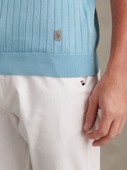 U.S. Polo Assn. Blue Revere Collar Vertical Knit Polo Shirt - Image 2 of 7