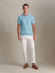 U.S. Polo Assn. Blue Revere Collar Vertical Knit Polo Shirt - Image 3 of 7