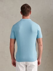 U.S. Polo Assn. Blue Revere Collar Vertical Knit Polo Shirt - Image 4 of 7