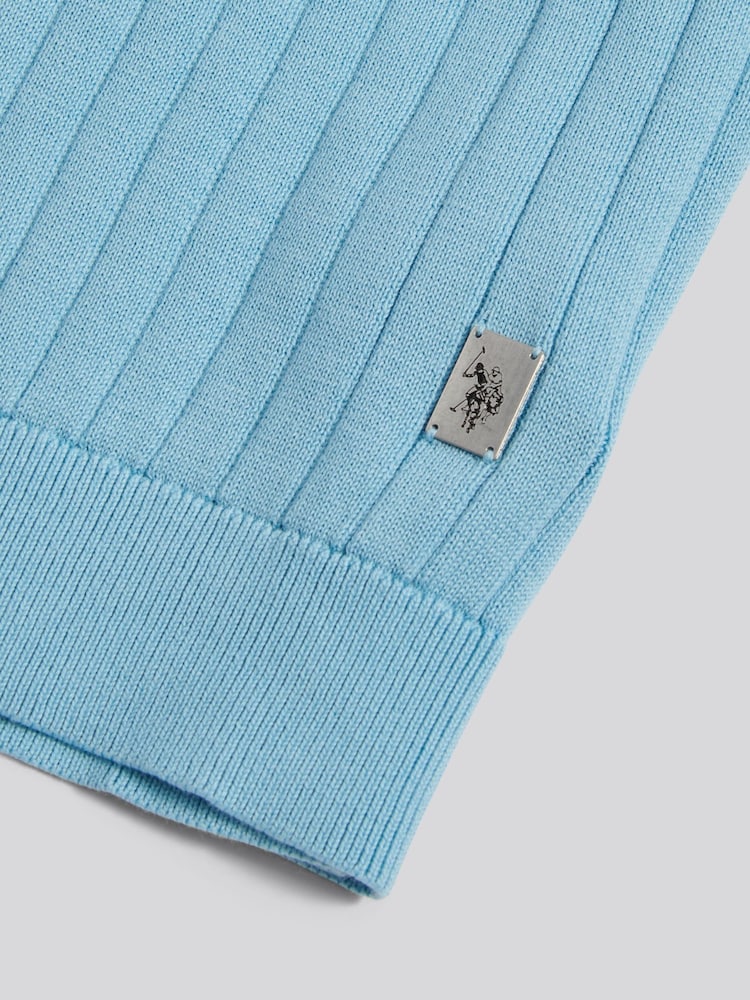 U.S. Polo Assn. Blue Revere Collar Vertical Knit Polo Shirt - Image 7 of 7