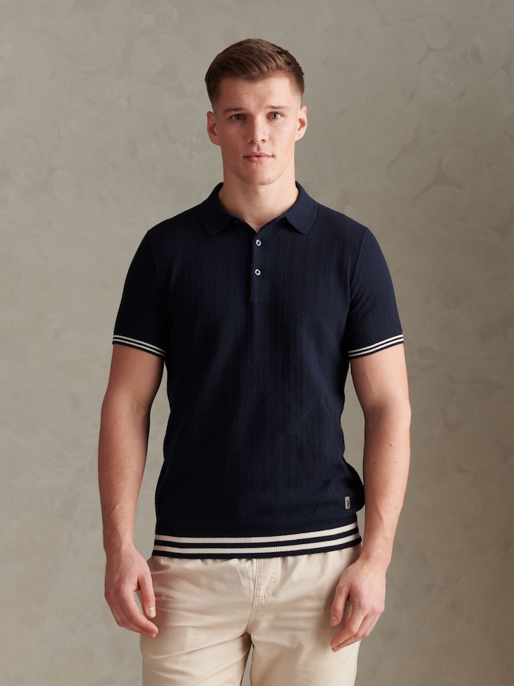 U.S. Polo Assn. Blue Tipped Open Knit Polo Shirt - Image 1 of 8