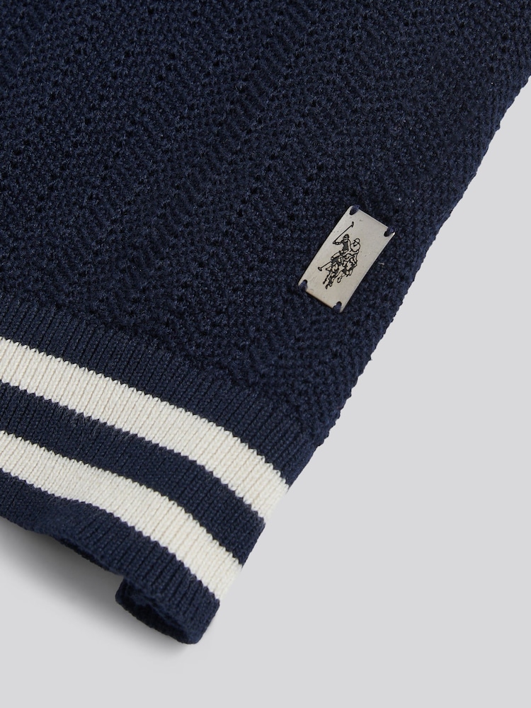 U.S. Polo Assn. Blue Tipped Open Knit Polo Shirt - Image 8 of 8