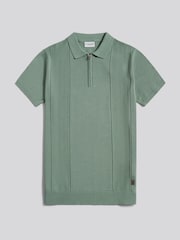 U.S. Polo Assn. Green Wide Texture Zip Knit Polo Shirt - Image 1 of 3