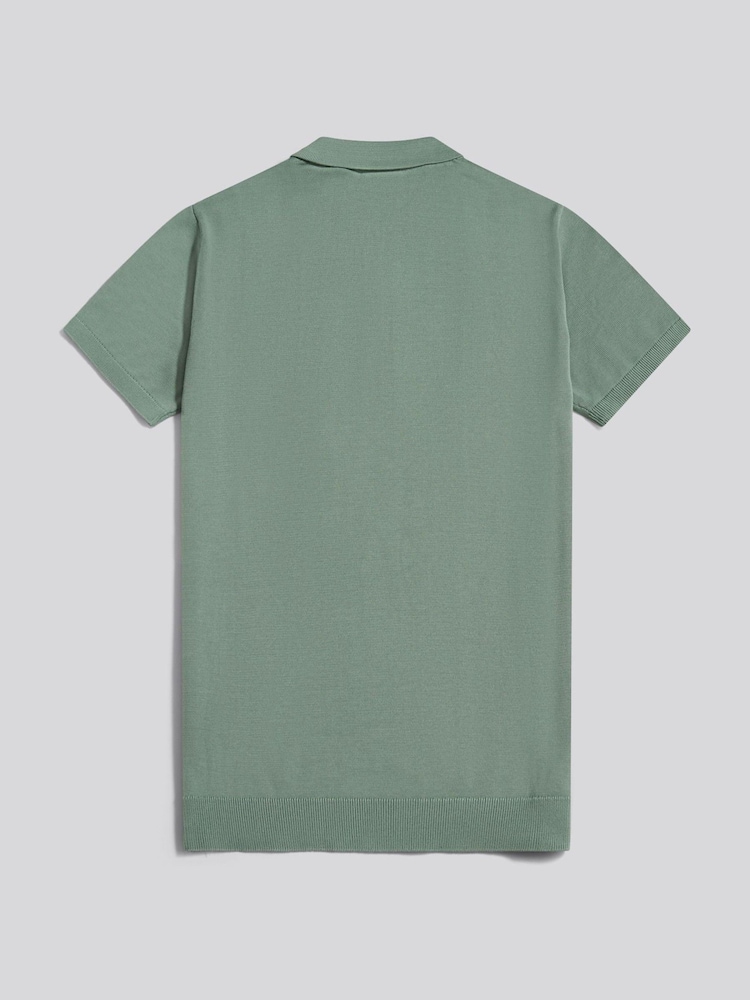 U.S. Polo Assn. Green Wide Texture Zip Knit Polo Shirt - Image 2 of 3