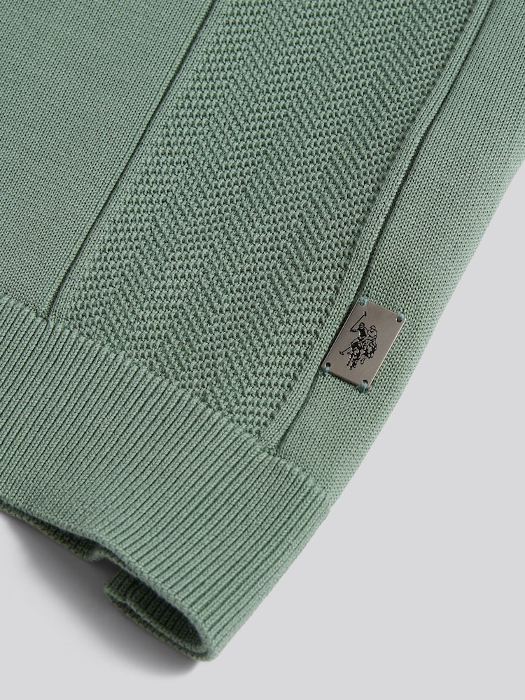 U.S. Polo Assn. Green Wide Texture Zip Knit Polo Shirt - Image 3 of 3