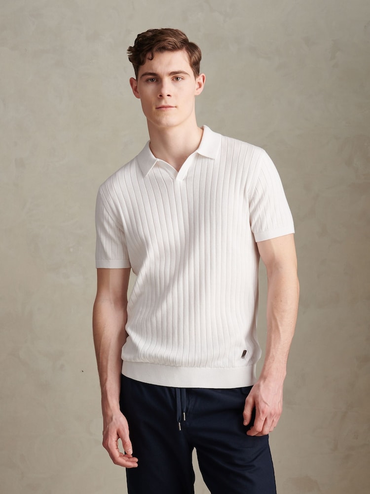 U.S. Polo Assn. White Revere Collar Vertical Knit Polo Shirt - Image 1 of 7