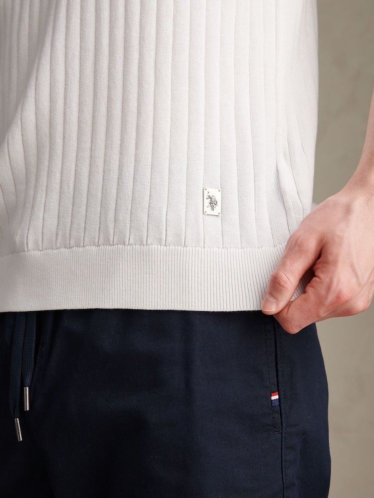 U.S. Polo Assn. White Revere Collar Vertical Knit Polo Shirt - Image 2 of 7