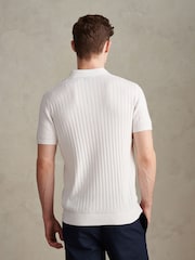 U.S. Polo Assn. White Revere Collar Vertical Knit Polo Shirt - Image 4 of 7