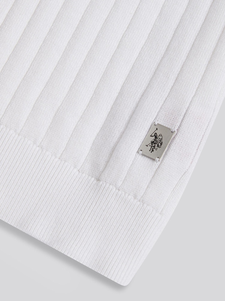 U.S. Polo Assn. White Revere Collar Vertical Knit Polo Shirt - Image 7 of 7