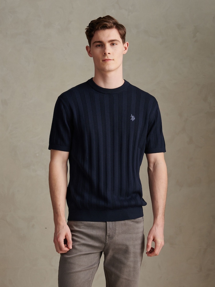 U.S. Polo Assn. Blue Vertical Texture Knit T-Shirt - Image 1 of 7