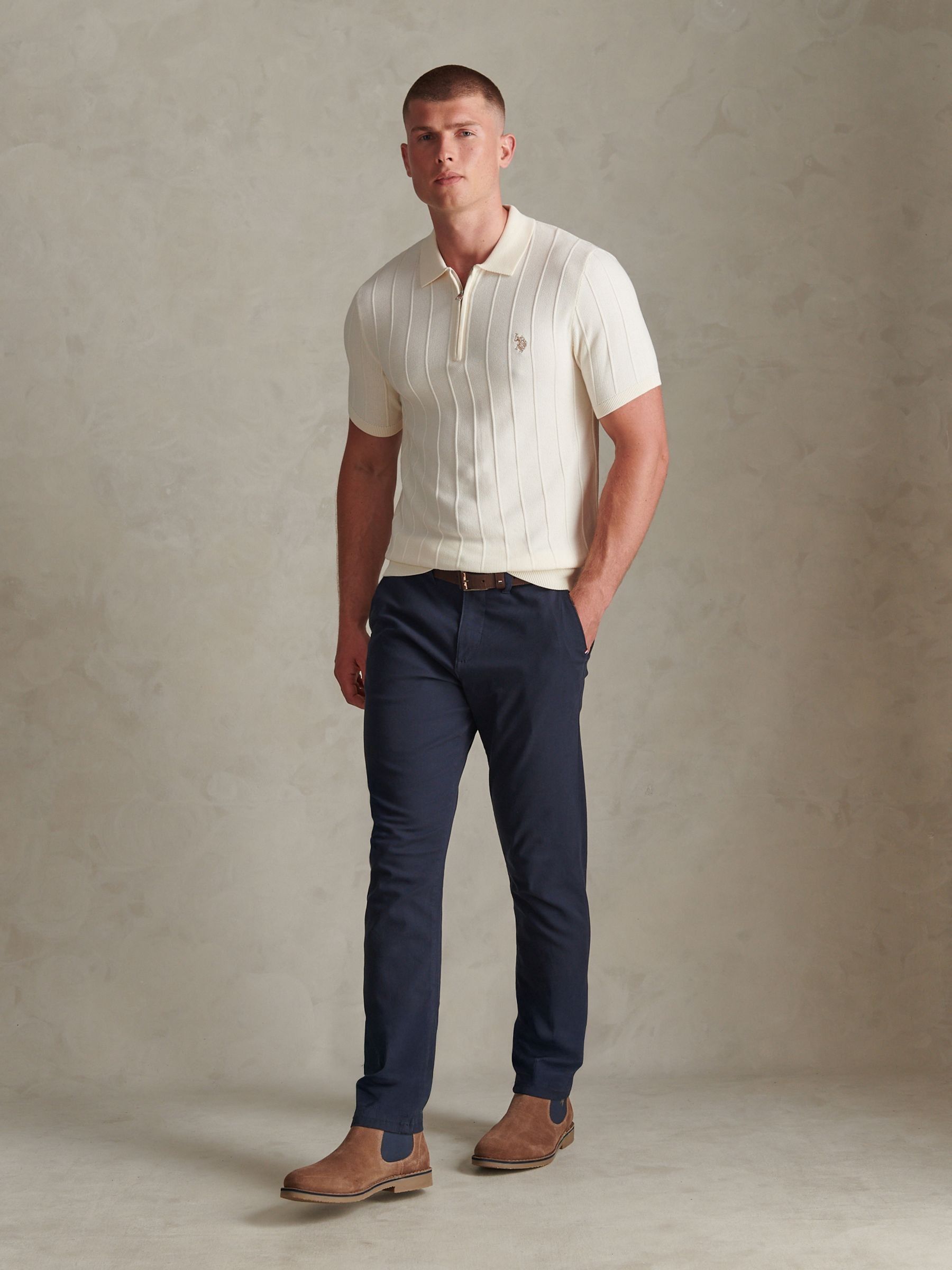 Buy U.S. Polo Assn. Cream Zip Knit Polo Shirt from Next USA