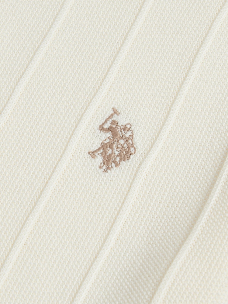 U.S. Polo Assn. Cream Zip Knit Polo Shirt - Image 3 of 3 U.S. Polo Assn. Cream Zip Knit Polo Shirt - Image 3 of 3