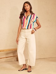Mehrfarbig gestreift - Love & Roses Roll Sleeve Button Through Shirt - Bild 3 von 4