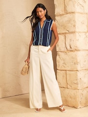 Azul marino - Love & Roses Contrast Tipping Detail Sleeveless Blouse - Imagen 3 de 4