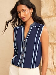Azul marino - Love & Roses Contrast Tipping Detail Sleeveless Blouse - Imagen 4 de 4