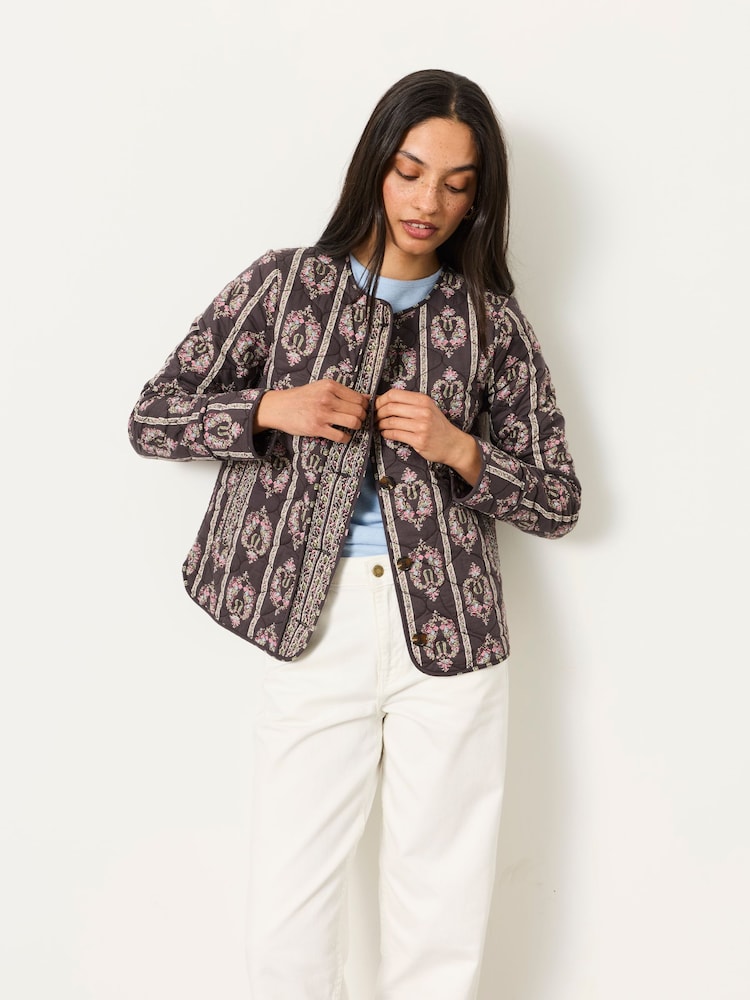 FatFace Charcoal Grey Paisley Stripe Quilt Jacket - Image 1 of 6 FatFace Charcoal Grey Paisley Stripe Quilt Jacket - Image 1 of 6
