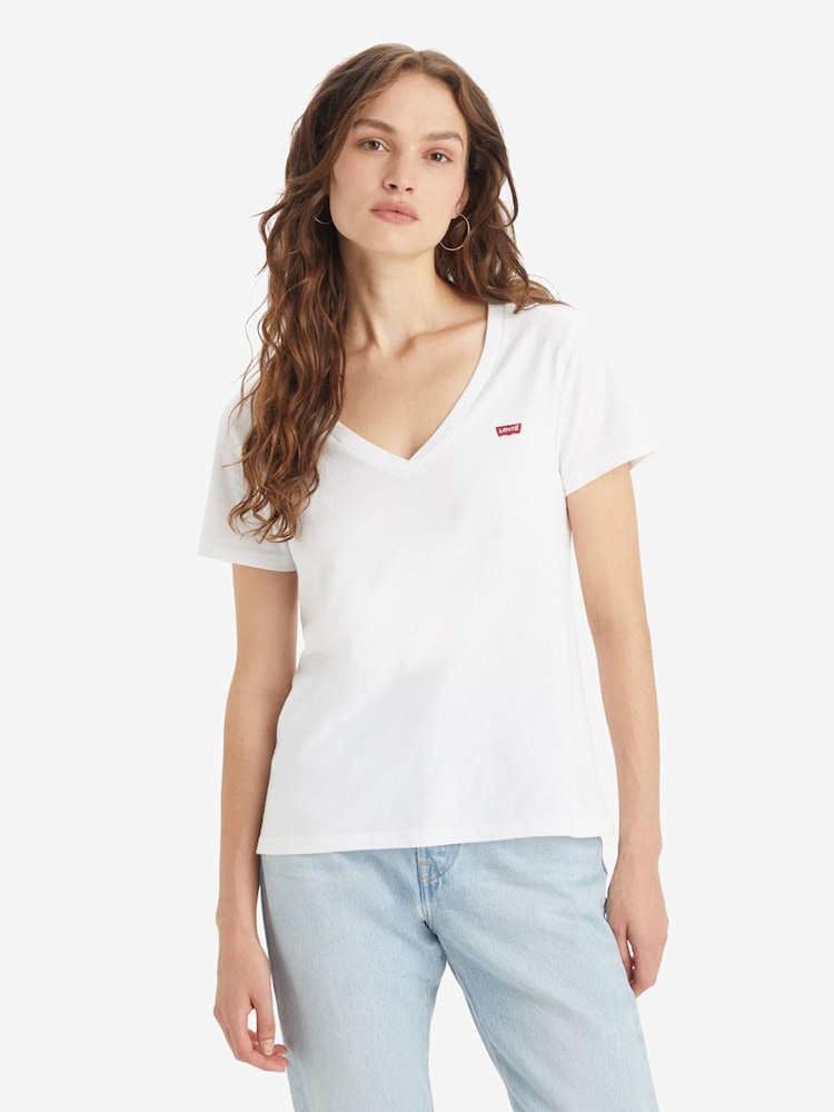 Levi's® White Perfect-V-Neck T-Shirt - Image 1 of 4 Levi's® White Perfect-V-Neck T-Shirt - Image 1 of 4