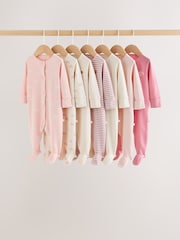 Ecru/Pink Cloud Baby Sleepsuit 7 Pack (0mths-3yrs) - Image 1 of 12