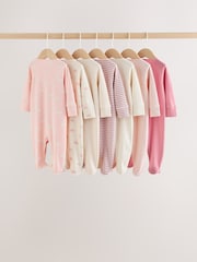 Ecru/Pink Cloud Baby Sleepsuit 7 Pack (0mths-3yrs) - Image 2 of 12