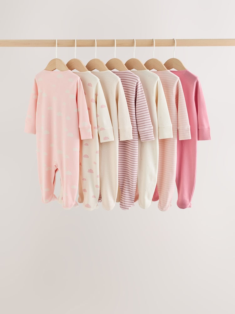 Ecru/Pink Cloud Baby Sleepsuit 7 Pack (0mths-3yrs) - Image 2 of 12 Ecru/Pink Cloud Baby Sleepsuit 7 Pack (0mths-3yrs) - Image 2 of 12