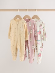 Pink Brunch Two Way Zip Baby Sleepsuit 3 Pack (0mths-3yrs) - Image 1 of 13