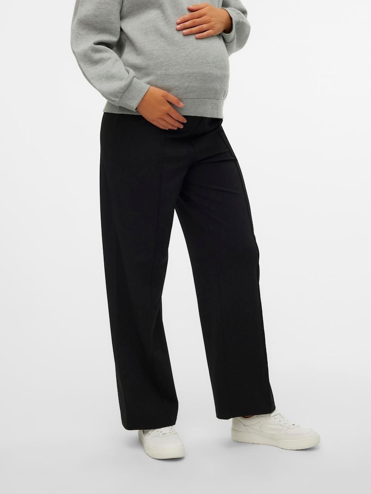 VERO MODA Black Maternity Pull On Pleat Front Wide Leg Trousers - Image 1 of 5