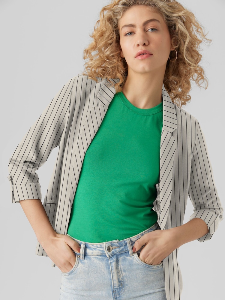VERO MODA Cream Linen Blend 3/4 Sleeve Blazer - Image 1 of 4