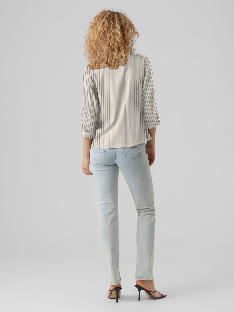 VERO MODA Cream Linen Blend 3/4 Sleeve Blazer - Image 2 of 4