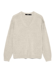 VERO MODA Cream Long Sleeve V-Neck Lightweight Jumper - Image 5 of 5