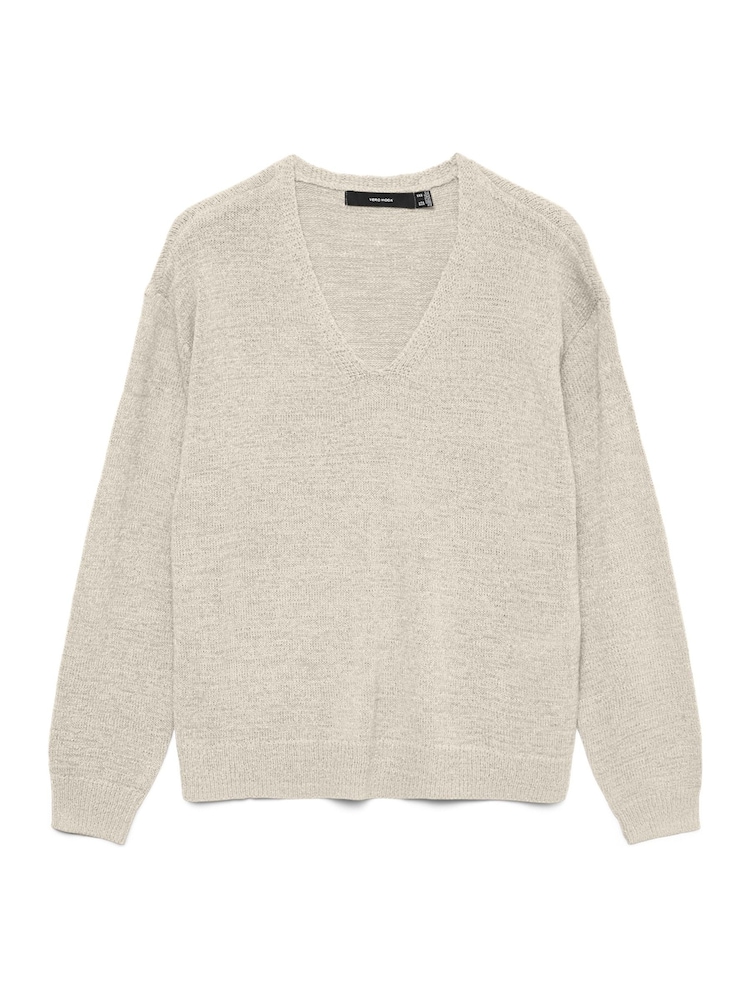 VERO MODA Cream Long Sleeve V-Neck Lightweight Jumper - Image 5 of 5