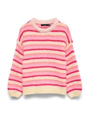VERO MODA Pink Stripe Long Sleeve Round Neck Jumper - Image 1 of 1