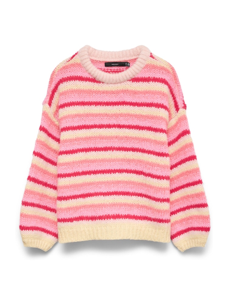 VERO MODA Pink Stripe Long Sleeve Round Neck Jumper - Image 1 of 1