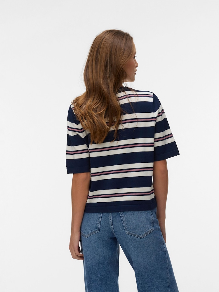 VERO MODA Blue Half Sleeve Round Neck Knitted Top - Image 2 of 4